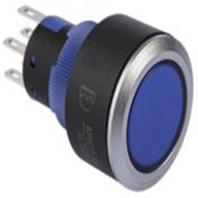 RS PRO,175-8944, 照明 按钮开关, Φ22.2 mm开孔, 面板安装, 瞬时型操作, 蓝色LED, 双刀双掷, IP65 36 V dc 250 V 交流, KPB22系列