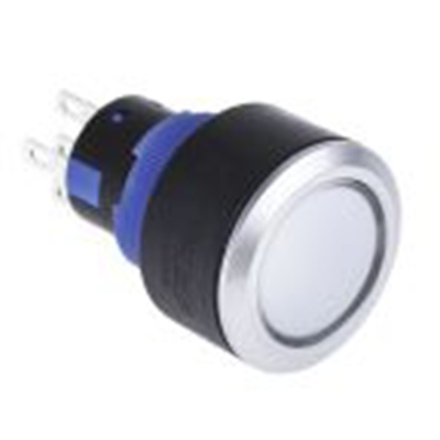 RS PRO,175-8301, 照明 按钮开关, Φ22.2 mm开孔, 面板安装, 瞬时型操作, 白色LED, 单刀双掷, IP65 36 V dc 250 V 交流, KPB22系列