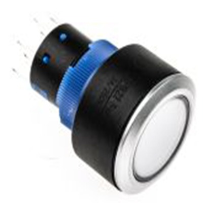 RS PRO,175-8321, 照明 按钮开关, Φ22.2 mm开孔, 面板安装, 瞬时型操作, 蓝色LED, 双刀双掷, IP65 36 V dc 250 V 交流, KPB22系列