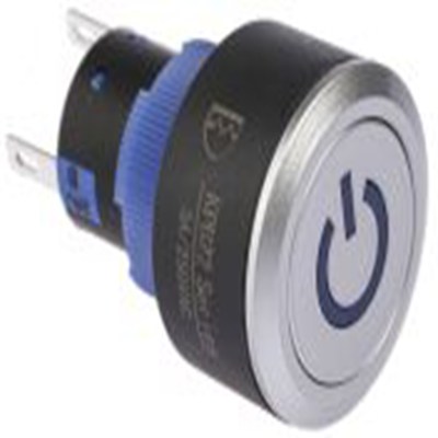 RS PRO,175-8931, 照明 按钮开关, Φ22.2 mm开孔, 面板安装, 瞬时型操作, 蓝色LED, 单刀双掷, IP65 36 V dc 250 V 交流, KPB22系列