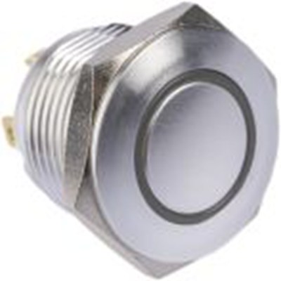 RS PRO,175-9477, 照明 按钮开关, Φ16 mm开孔, 面板安装, 瞬时型操作, 绿色LED, 单刀单掷, IP40 36 V dc, MPB16系列
