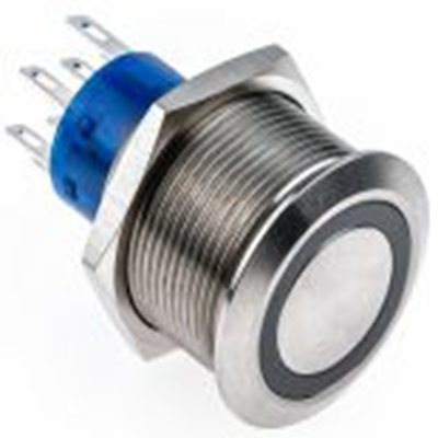 RS PRO,175-9230, 照明 按钮开关, Φ22.2 mm开孔, 面板安装, 瞬时型操作, 白色LED, 双刀双掷, IP40 12 V dc 250 V 交流, MPB22系列
