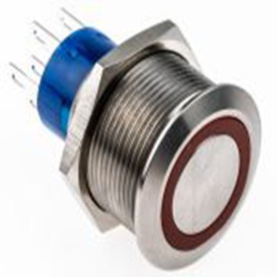 RS PRO,175-9669, 照明 按钮开关, Φ22.2 mm开孔, 面板安装, 瞬时型操作, 红色LED, 双刀双掷, IP40 12 V dc 250 V 交流, MPB22系列