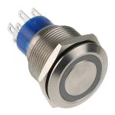 RS PRO,175-9246, 照明 按钮开关, Φ22.2 mm开孔, 面板安装, 瞬时型操作, 红色LED, 双刀双掷, IP40 12 V dc 250 V 交流, MPB22系列