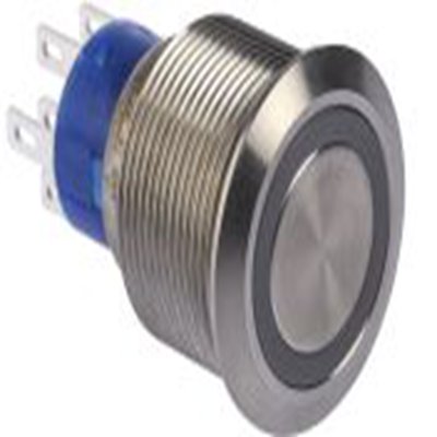 RS PRO,175-9249, 照明 按钮开关, Φ22.2 mm开孔, 面板安装, 瞬时型操作, 黄色LED, 双刀双掷, IP40 12 V dc 250 V 交流, MPB22系列