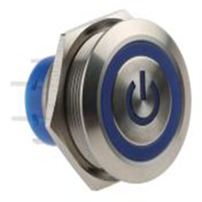 RS PRO,175-9279, 照明 按钮开关, Φ22.2 mm开孔, 面板安装, 瞬时型操作, 蓝色LED, 双刀双掷, IP40 36 V dc 250 V 交流, MPB22系列