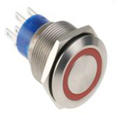 RS PRO,175-9284, 照明 按钮开关, Φ22.2 mm开孔, 面板安装, 瞬时型操作, 红色LED, 双刀双掷, IP40 36 V dc 250 V 交流, MPB22系列