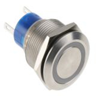 RS PRO,175-9314, 照明 按钮开关, Φ22.2 mm开孔, 面板安装, 瞬时型操作, 黄色LED, 单刀双掷, IP40 36 V dc 250 V 交流, MPB22系列