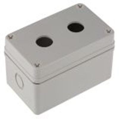RS PRO,182-8656,双孔 按钮盒, Φ22.5 mm孔径, 灰色 塑料外壳, IP66, 最高120 °C, 70 mm x 130 mm x 80 mm