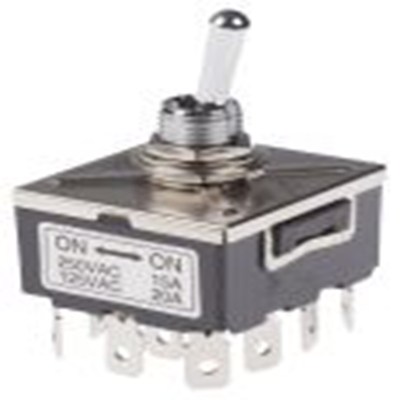 RS PRO,734-6814P, 扳钮开关, 四刀双掷, 接通 -（接通）操作, 20 A 28 V dc, 面板安装, 插片端子