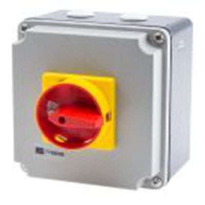 RS PRO,773-8008, 3 隔离开关, 4极, 面板安装 63 A, IP65 30 kW, 红色把手