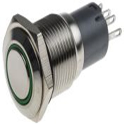 RS PRO,811-8405, 照明 按钮开关, Φ16 mm开孔, 面板安装, 闭锁操作, 绿色LED, 单刀双掷, IP65, IP40 250 V 交流
