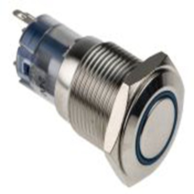 RS PRO,811-8446, 照明 按钮开关, Φ16 mm开孔, 面板安装, 瞬时型操作, 蓝色LED, 单刀双掷, IP65, IP40 250 V 交流