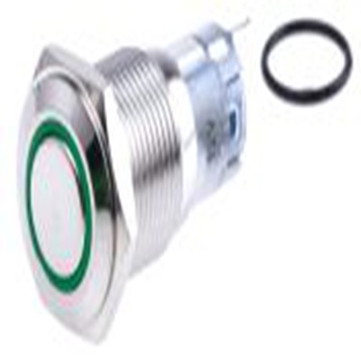 RS PRO,811-8449, 照明 按钮开关, Φ16 mm开孔, 面板安装, 瞬时型操作, 绿色LED, 单刀双掷, IP65, IP40 250 V 交流