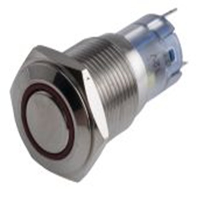 RS PRO,811-8452, 照明 按钮开关, Φ16 mm开孔, 面板安装, 瞬时型操作, 红色LED, 单刀双掷, IP65, IP40 250 V 交流