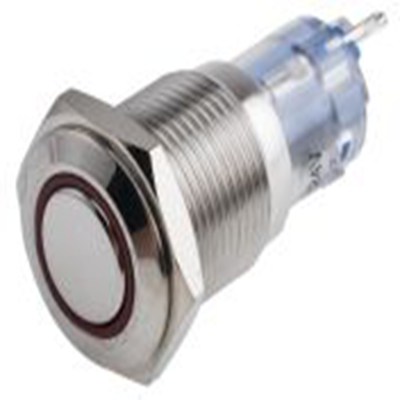 RS PRO,811-8455, 照明 按钮开关, Φ16 mm开孔, 面板安装, 瞬时型操作, 红色LED, 单刀双掷, IP65, IP40 250 V 交流