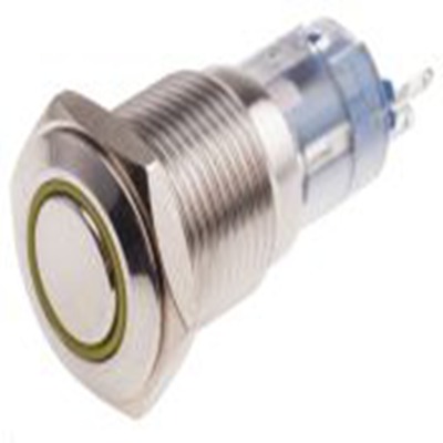 RS PRO,811-8461, 照明 按钮开关, Φ16 mm开孔, 面板安装, 瞬时型操作, 黄色LED, 单刀双掷, IP65, IP40 250 V 交流