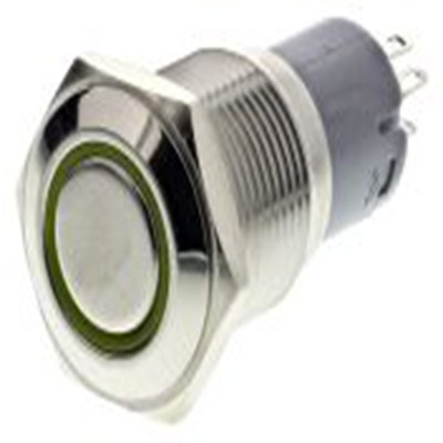 RS PRO,811-8465, 照明 按钮开关, Φ16 mm开孔, 面板安装, 瞬时型操作, 黄色LED, 单刀双掷, IP65, IP40 250 V 交流