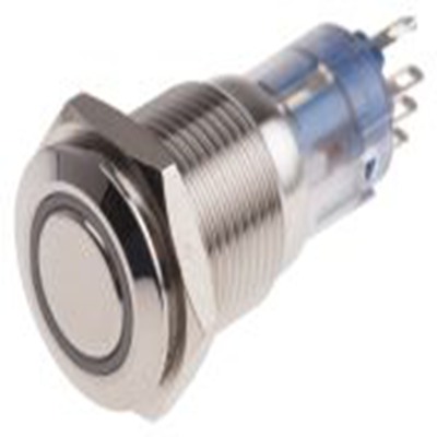 RS PRO,811-8468, 照明 按钮开关, Φ16 mm开孔, 面板安装, 瞬时型操作, 白色LED, 单刀双掷, IP65, IP40 250 V 交流