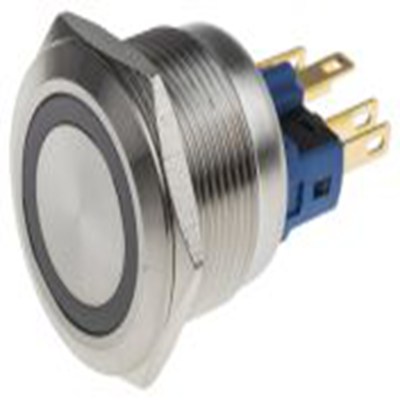 RS PRO,811-8534, 照明 按钮开关, Φ22 mm开孔, 面板安装, 瞬时型操作, 蓝色LED, 单刀双掷, IP65, IP40 250 V 交流