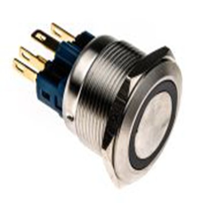 RS PRO,811-8540, 照明 按钮开关, Φ22 mm开孔, 面板安装, 瞬时型操作, 绿色LED, 单刀双掷, IP65, IP40 250 V 交流
