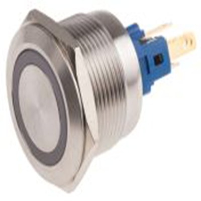 RS PRO,811-8547, 照明 按钮开关, Φ22 mm开孔, 面板安装, 瞬时型操作, 绿色LED, 单刀双掷, IP65, IP40 250 V 交流