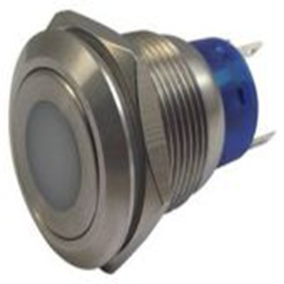 RS PRO,111-3897, 照明 按钮开关, Φ19.2 mm开孔, 面板安装, 瞬时型操作, 蓝色LED, 单刀双掷, IP40 12 V dc 250 V 交流
