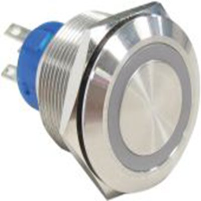 RS PRO,175-9332, 照明 按钮开关, Φ22.2 mm开孔, 面板安装, 瞬时型操作, 白色LED, 单刀双掷, IP40 36 V dc 250 V 交流, MPB22系列