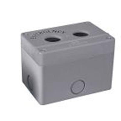 RS PRO,194-7463,双孔 按钮盒, Φ22 mm孔径, 灰色 ABS外壳, IP65, 最高-25 °C, 105 mm x 74 mm x 74 mm, CCS系列